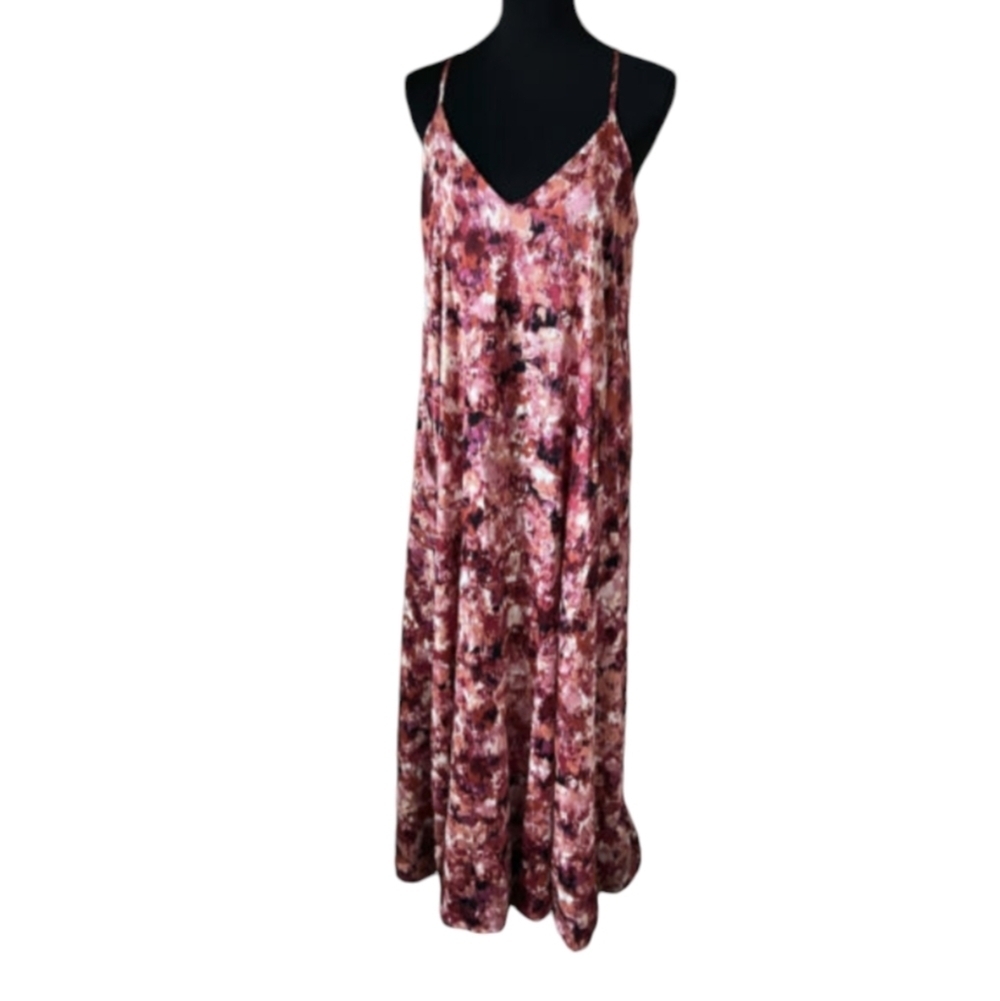 Nicole Miller Fuchsia Watercolor Floral Print Trapeze Maxi Dress - Picture 3 of 8